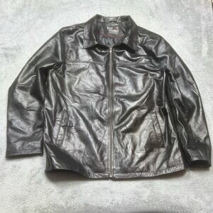 Vintage RL Real Leather Bomber Jacket Men's 3XL‎ Black Motorcycle Outdoor 90s